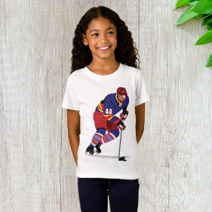Ice Hockey Player in Action Red and Blue Team T-Shirt