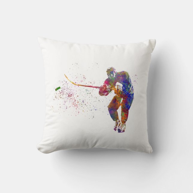 Ice hockey player in watercolor cushion (Front)