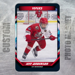 Ice Hockey Player Keepsake On Cool Blue Custom Magnet