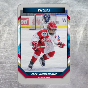 Ice Hockey Player Keepsake On Cool Grey Custom Magnet