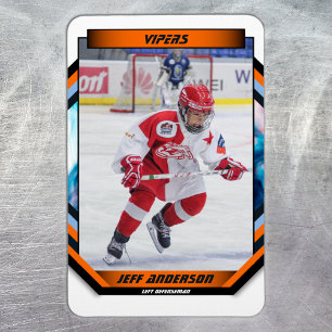 Ice Hockey Player Keepsake On Cool Orange Custom Magnet