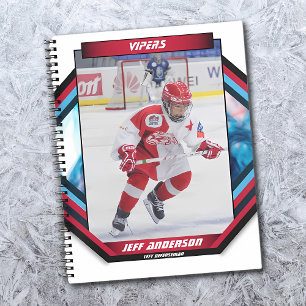 Ice Hockey Player Keepsake On Cool Red Custom Notebook