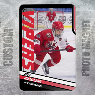 Ice Hockey Player Keepsake On Dynamic Red Magnet