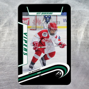 Ice Hockey Player Keepsake On Lively Green Black Magnet