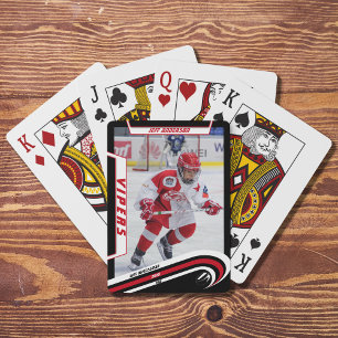 Ice Hockey Player Keepsake On Lively Red Custom Playing Cards