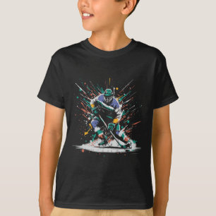 Ice Hockey Player Paint Splatter Art Sports Men Bo T-Shirt
