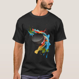 Ice Hockey Player Puck Abstract Splash Painting T-Shirt