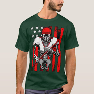 Ice Hockey Player Skeleton Athlete Halloween USA F T-Shirt