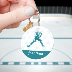 Ice Hockey Player Star Custom Name Winter Sports   Key Ring