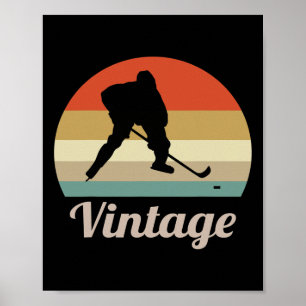 Ice Hockey Player Sticks Puck Winter Sports Vintag Poster