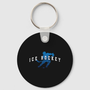 Ice Hockey Player Team Blue Varsity Text Key Ring