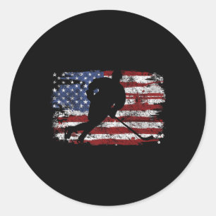Ice Hockey Player Usa American Flag 4th Of July Gi Classic Round Sticker