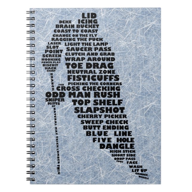 Ice Hockey Player Word Art Notebook (Front)