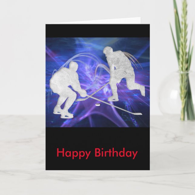 Ice Hockey Players Fighting for Puck Card (Front)