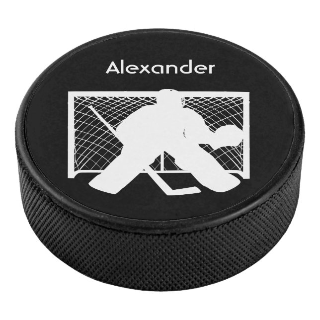 Ice hockey puck goalie silhouette black white (3/4)