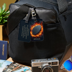 Ice Hockey Puck on Fire Personalised Luggage Tag