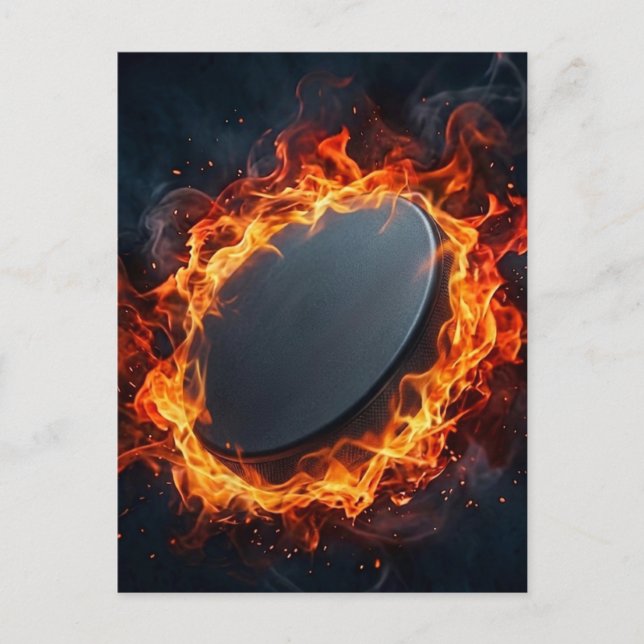 Ice Hockey Puck on Fire  Postcard (Front)