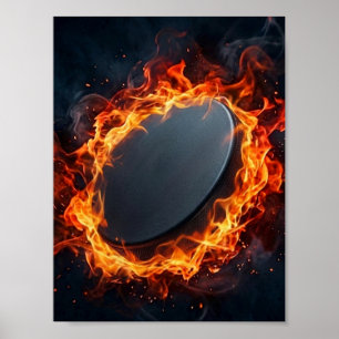 Ice Hockey Puck on Fire Poster