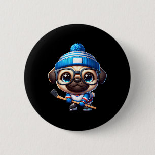 Ice Hockey Pug Adorable Companion 6 Cm Round Badge