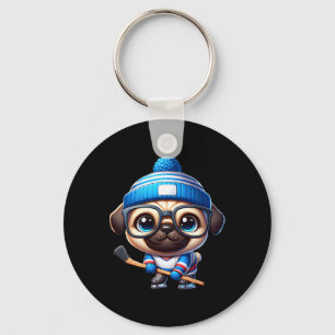 Ice Hockey Pug Adorable Companion  Key Ring