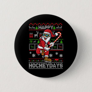 Ice Hockey Santa Claus Happy Hockeydays Funny Chri 6 Cm Round Badge