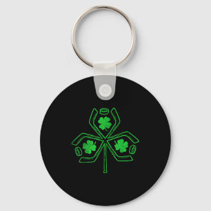 Ice Hockey Shamrock Clover St Patricks Day Player  Key Ring