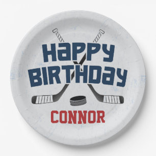 Ice Hockey Skate Rink Happy Birthday Paper Plate