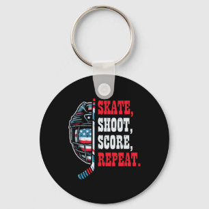 Ice Hockey Skate Shooy Score Repeat Player Men Boy Key Ring