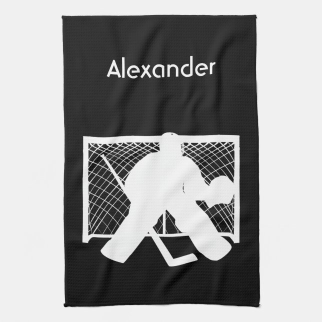 Ice hockey skate towel goalie black white (Vertical)