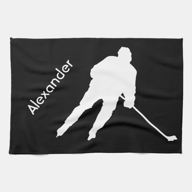 Ice Hockey skate towel player black white (Horizontal)