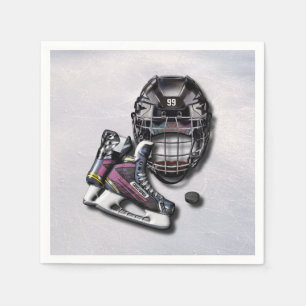 Ice Hockey Skates Helmet Puck With Name And Number Napkin