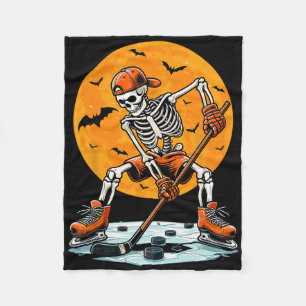 Ice Hockey Skeleton Spooky Boys Halloween Hockey P Fleece Blanket