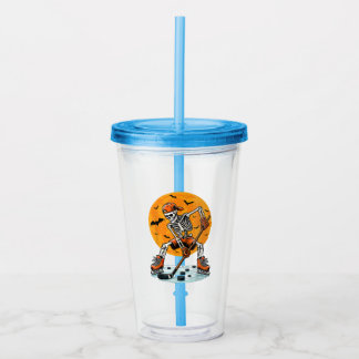 Ice Hockey Skeleton Spooky Halloween Acrylic Tumbler