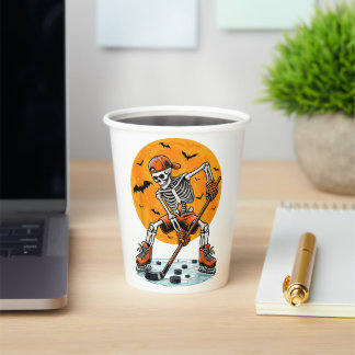 Ice Hockey Skeleton Spooky Halloween Paper Cups