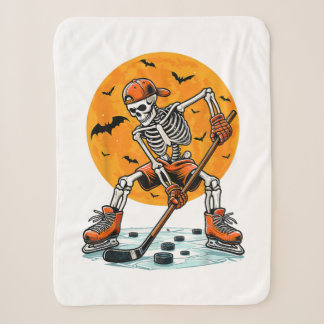 Ice Hockey Skeleton Spooky Halloween Sherpa Blanket