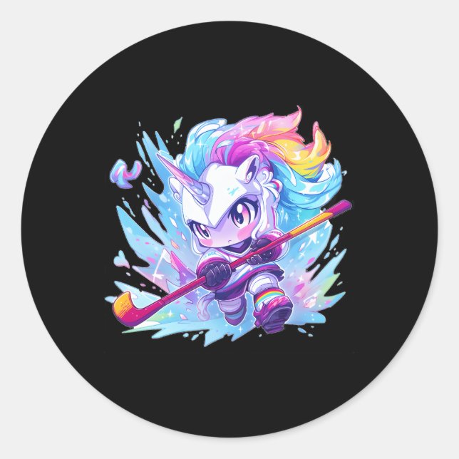 Ice Hockey Sport Ice Hockey Unicorn Classic Round Sticker (Front)