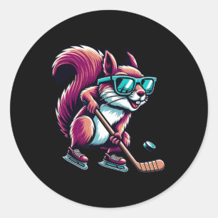 Ice Hockey Squirrel Cool Gles Skating  Classic Round Sticker