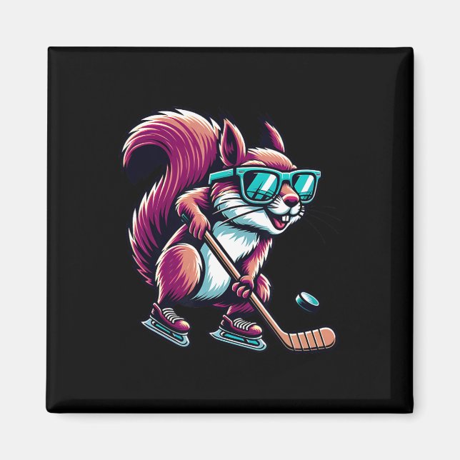 Ice Hockey Squirrel Cool Gles Skating  Magnet (Front)