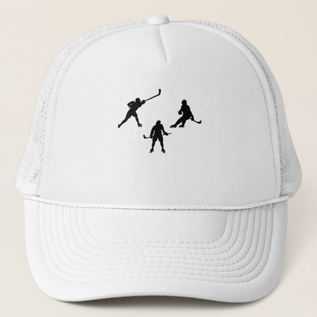 Ice hockey stick player silhouette cool sport gift trucker hat (Front)