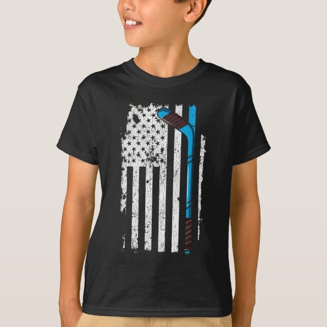 Ice Hockey Stick US American Flag T-Shirt (Front)