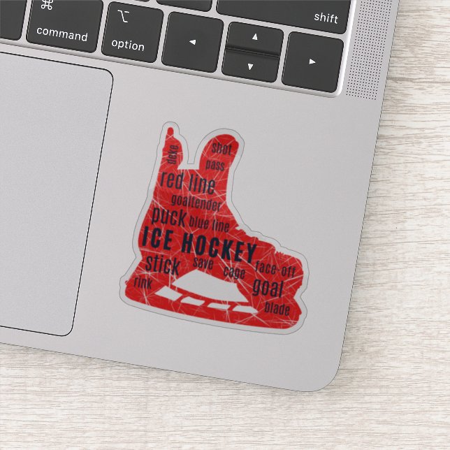 Ice hockey sticker - red skates with words (Detail)
