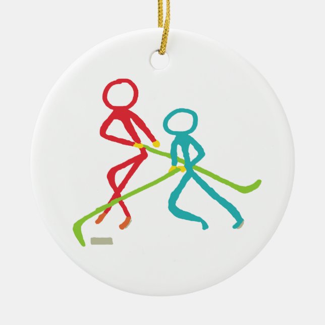 Ice Hockey Stickmen Ceramic Tree Decoration (Front)