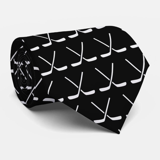 Ice Hockey Sticks Pattern Black Background  Tie (Rolled)