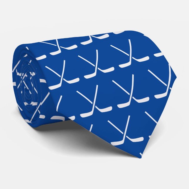 Ice Hockey Sticks Pattern Blue Background Tie (Rolled)