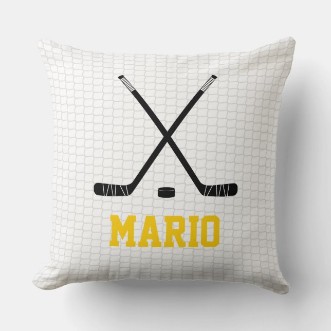 Ice Hockey Sticks Puck Net NAME Sports Team Fun Cushion (Front)