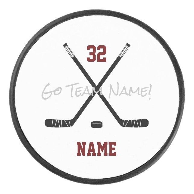 Ice Hockey Sticks Team Custom Player Name Number Puck (Front)