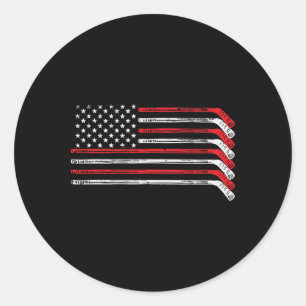 Ice Hockey Sticks Us Flag Patriotic Player Men Boy Classic Round Sticker