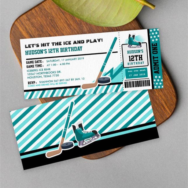 Ice hockey Ticket Pass Birthday Party Invitation (Creator Uploaded)
