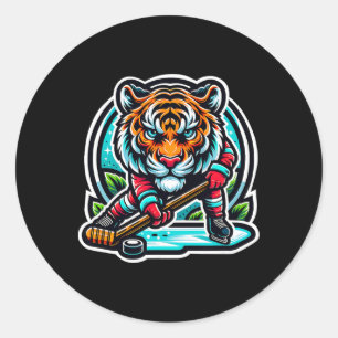 Ice Hockey Tiger Unleash Your Roar  Classic Round Sticker