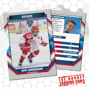 Ice Hockey Trading Card in Cool Red Blue Grey